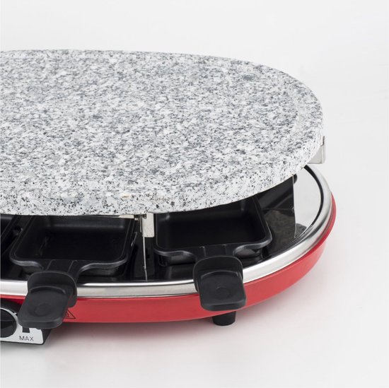 4-in-1 Multifunctionele Gourmetstel RP418 Voor 8 Personen - Natuursteen - Raclette - Kaas Fondue - Grill & Mini Pannenkoekjes - Rood Met 8 Anti-Aanbak Pannetjes En Regelbare Temperatuur — afbeelding 2