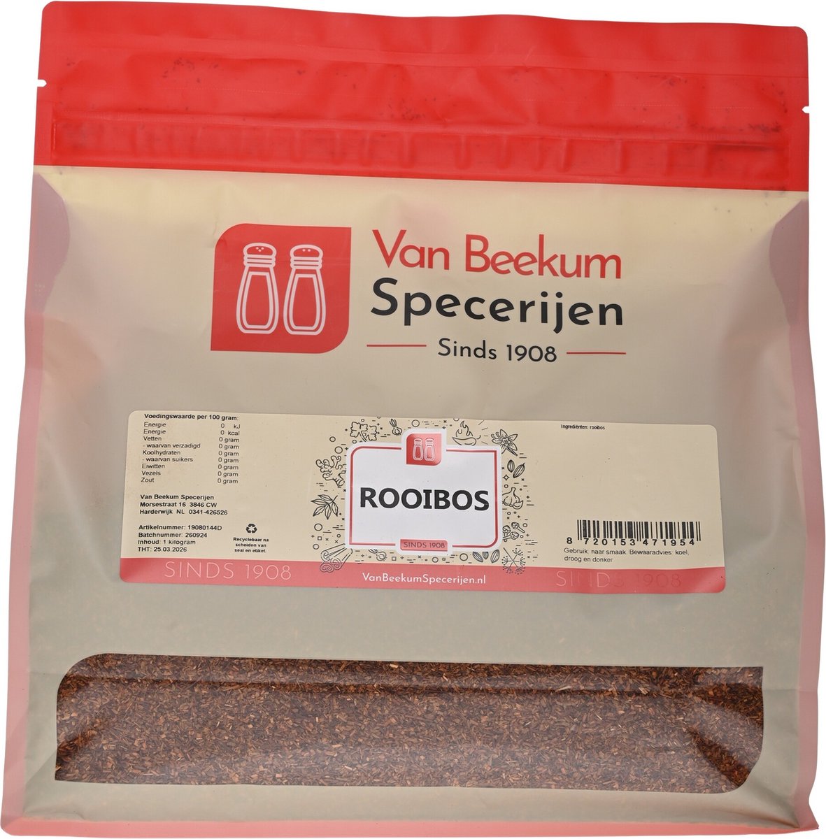 Goedkoopste Van Beekum Specerijen - Rooibos - 1 kilo (hersluitbare stazak