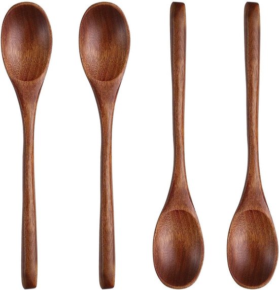 Inovra ® Cuillères à soupe en bois faites à la main avec long manche pour Diverse plats, Set de 4