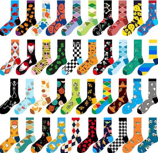 Sokken Heren - 12 paar - Jaarbox - Giftbox - 12 days pack - maat 40 - 46 - blauw - zwart - grijs - bruin - groen - mix - leuke print - cadeau voor hem - Kerst cadeau - geschenk man - verjaardagscadeau