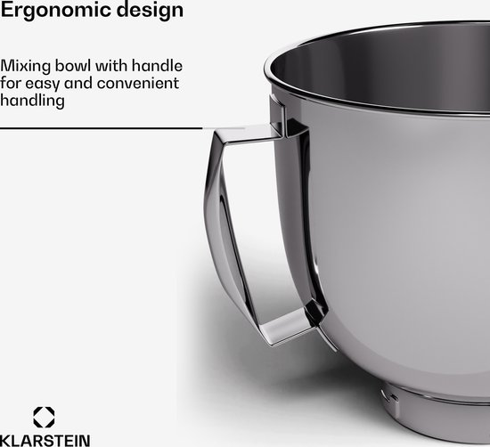 Klarstein kom voor Chiara keukenmachine - 5 liter roestvrij staal, vaatwasmachinebestendig, ergonomische handgreep, compatibel met Chiara keukenmachine, BPA-vrij, perfect voor 1,5 kg deeg van Merkloos — afbeelding 4