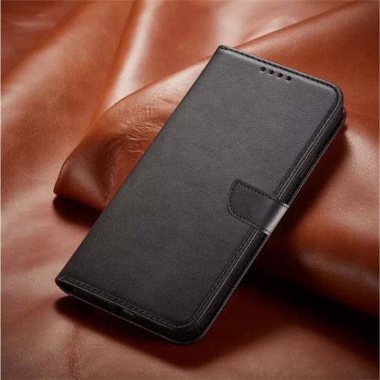 Geschikt voor iPhone 16 Telefoonhoesje Kunstleer met Magnetisch lipje en Pasjeshouder Book Case met Klepje - Zwart - Smartphonica geschikt voor iPhone 16