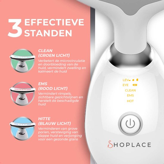 Shoplace Face Lift Huidverjongingsapparaat – Facelift apparaat– Skin care - Huidverzorging – Gezichtsreiniger - Massage – Versteviging - Verminderen van Acne, Lijnen, Rimpels en Vermoeidheid - Valentijn cadeau