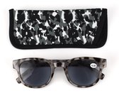 Lilly&June Trendy lichtgewicht Zonneleesbril zwart grijs gemelleerd - Sterkte +1.5