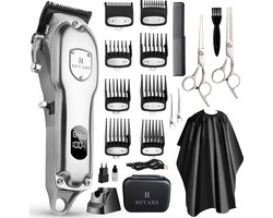 Revahs Tondeuse, Baardtrimmer & Haartrimmer voor Mannen - Hoofdhaar en Baard - Draadloze Trimmer & Hair Clipper - Kappersset en Barber Set met 8 Opzetkammen - Incl. Kappersschaar & Kappersmantel - 7200 RPM - Keramische Messen - 240 Min - One Pro-3