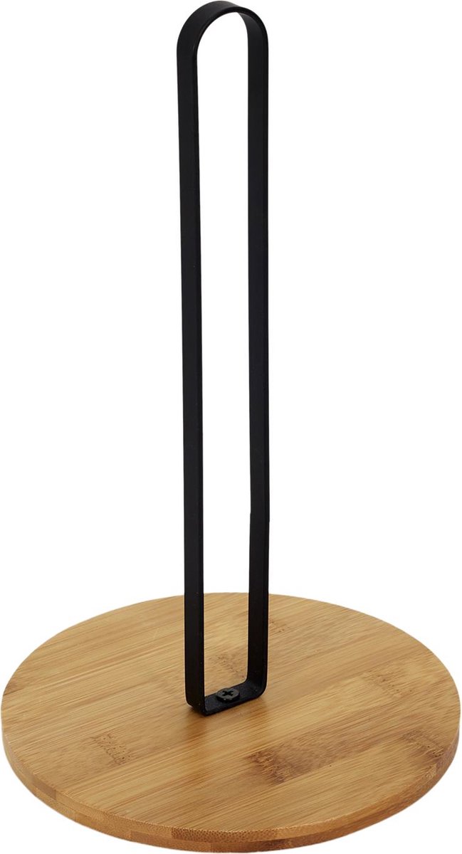 Bamboe Keukenrolhouder – Moderne Houten Houder met Zwarte Metalen Standaard – Stijlvolle Accessoire voor Keuken & Eettafel – Mat Zwart