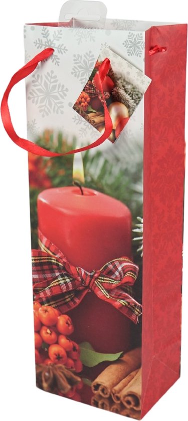 Wijn geschenktas cadeautas Kerst kaars 36 cm set 36 stuks