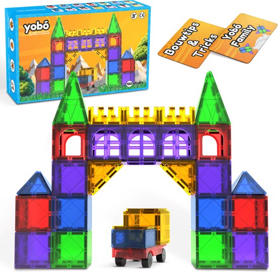 Hoge Kwaliteit Yobó Original 120 Stuks - Magnetic Tiles – BPA Vrij – Sterke Magneten – Magnetisch Bouwspeelgoed – Magna Speelgoed - Magnetische Tegels - Speelgoed 3 jaar t/m 12 jaar
