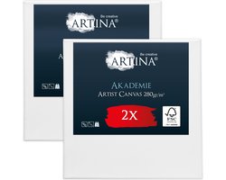Artina Set van 2 Schildersdoeken 70x70 cm - FSC® Schildersdoek 2 Stuks - Akademie Canvas Dubbel Geprimed Spieraam Wit