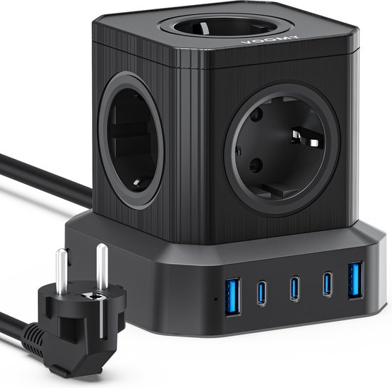 Voomy Cube 65W stekkerdoos – 3 USB-C – 2 USB-A – zwart