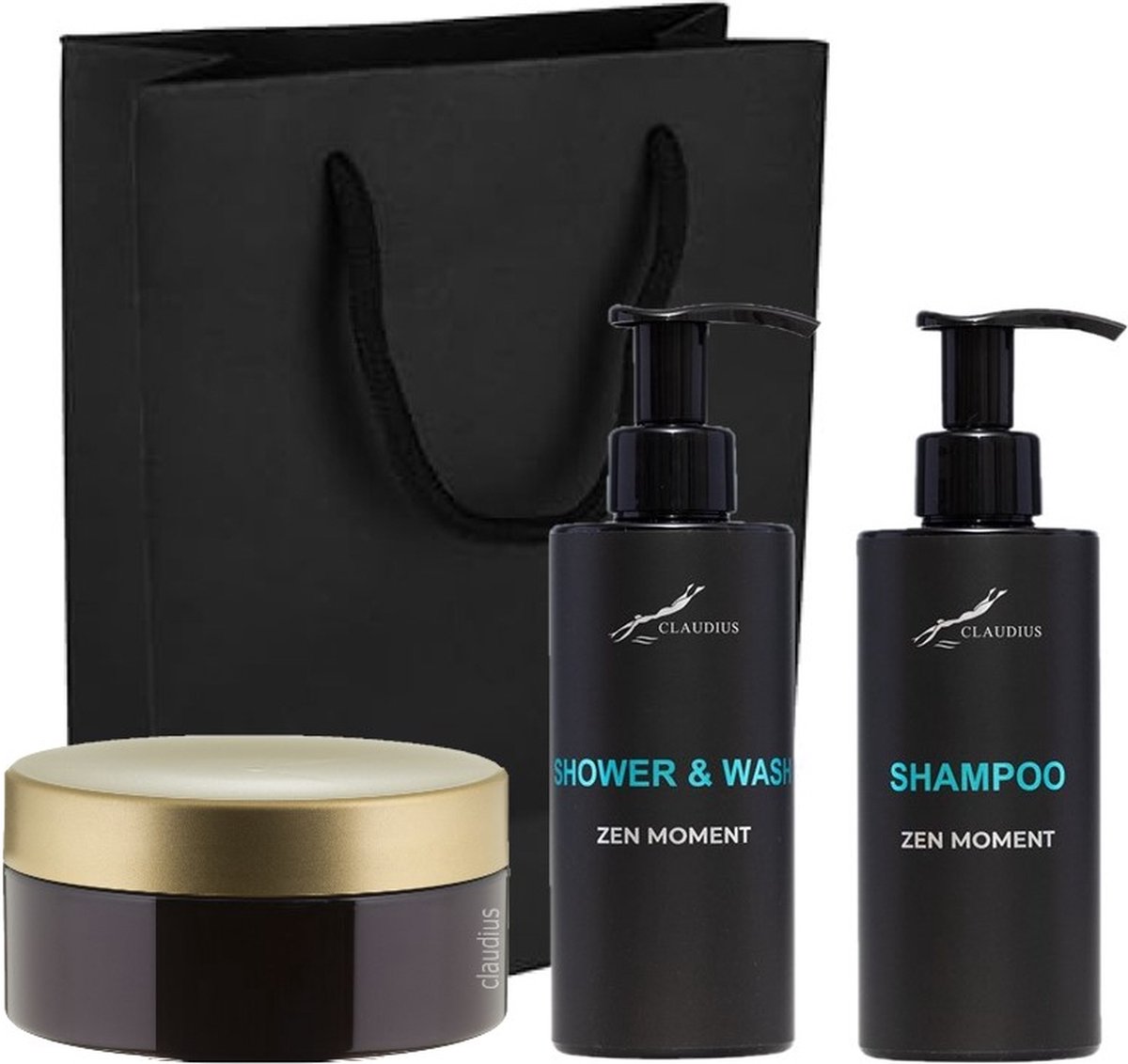 Goedkoopste Douchepakket Zen Moment - Shower & Wash Shampoo Scrubzout 300 gram - 300 ml per fles - set van 3 stuks - met luxe gift tas - kerst cadeau - giftset voor hem en haar