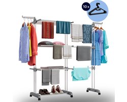 Inklapbaar Droogtoren – uitschuifbaar Wasrek – verplaatsbaar – 4 Verdiepingen – Wastoren Staand – Droogrek op Wielen - Grijs - Gratis kledinghangers