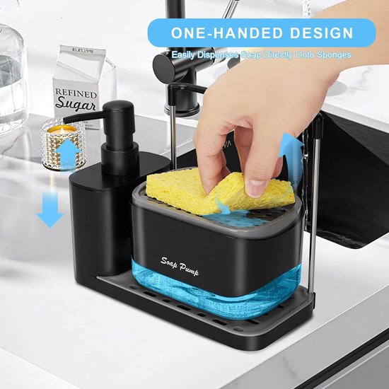 Keuken zeepbak - spoelbak sponshouder aanrecht siliconen zeepbak, spatbescherming sneldrogende gootsteen lade afvoer caddy organizer voor zeep en spons