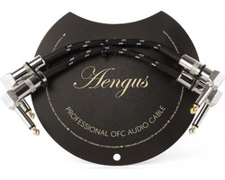 2 stuks Áengus Black Tweed patchkabel - 6.35mm mono jack plug haaks/haaks - 15 cm