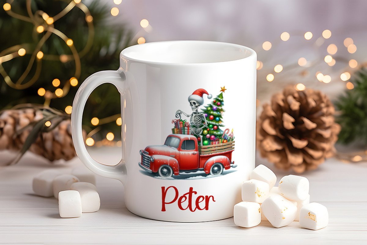 Kerstmok met Truck en Naam - 330 ml - Uniek Mannen Kerstcadeau / Heren Kerstcadeau