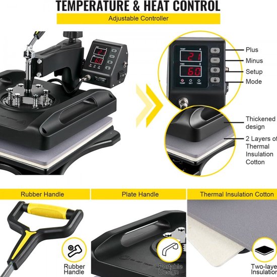 Doe-het-zelf Transfer Pers LetCart Transferpers 15x15cm - Hittepers Met Digitale Temperatuur & Tijd Controller - Voor T-shirts, Hoeden, Keramiek Warmtepers 15x15 Cm