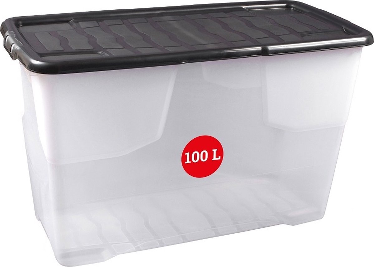 Opbergbox transparant met deksel 100L | Stapelbaar | Transparant | Topkwaliteit
