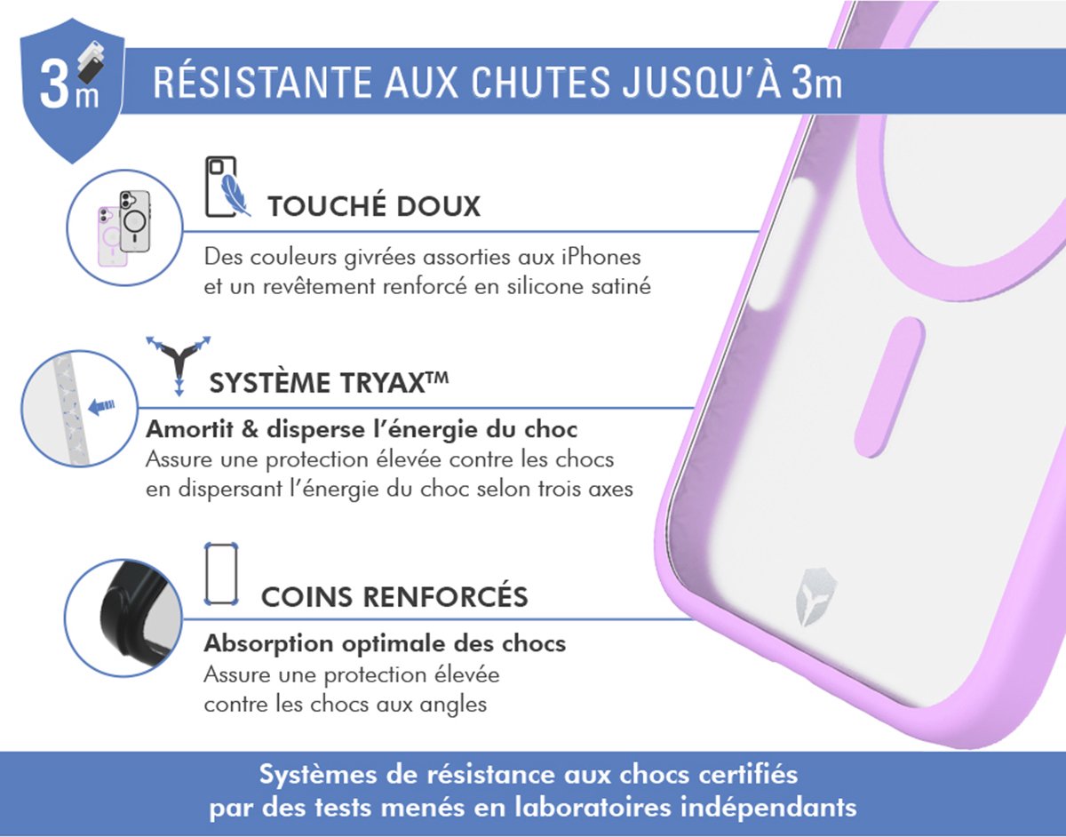 iPhone 16 hoesje roze ForceCase AIR FROST met Air Cushion, Tryax 3D bescherming, MagSafe, anti-slip - Afbeelding 3