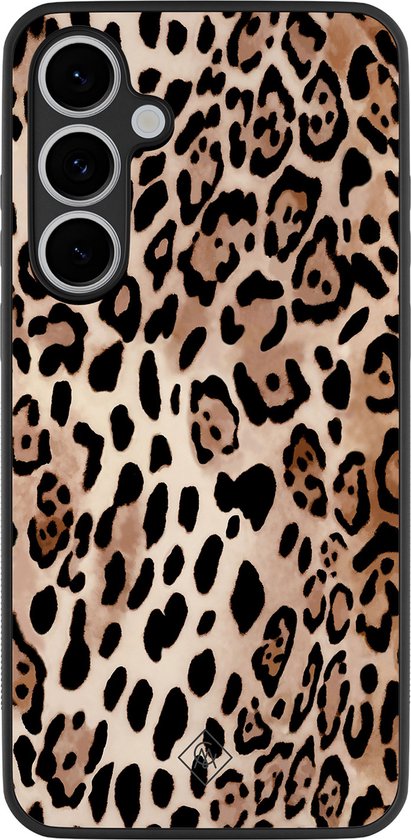 Coque Casimoda® - Convient pour Samsung Galaxy S24 FE - Imprimé léopard marron - Zwart Backcover en TPU - Imprimé léopard - Zwart