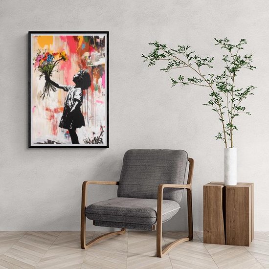 Affiche de graffitis | Banksy Poster | Fille Affiche | Affiche Fleurs | Affiche Art de rue | Affiche artistique | Affiche moderne | Affiche emblématique | 61x91cm | PVD | Décoration murale | Affiche murale | Convient pour l'encadrement