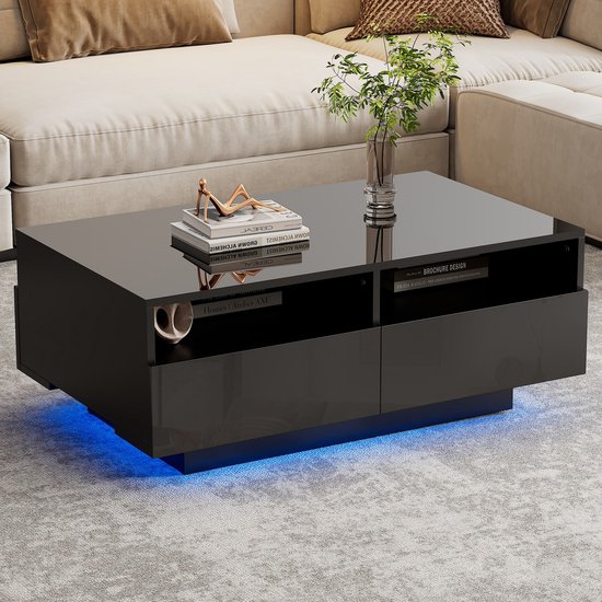 GOPLUS Salontafel met led-verlichting, woonkamertafel, hoogglans met 2