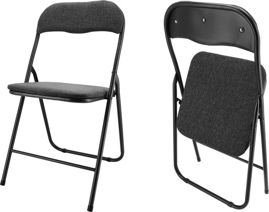 Chaise pliante Zwart - Chaise pliable 100 kg Capacité de charge - Chaise de table à manger - Assise et dossier de chaise pliante rembourrés