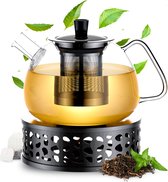Bol.com Élithé Theepot Glas Set 1 Liter met Filter en Warmhouder - Glazen Teapot - Tea Maker - Theelicht houder voor Theekan met... aanbieding