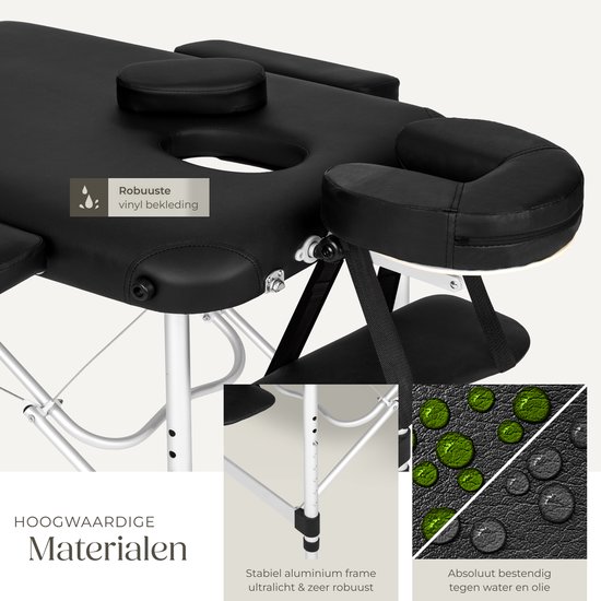 tectake® Mobiele Aluminium Massagetafel - 3 Zones - Opvouwbare Behandel- en Tatoeagetafel - In Hoogte Verstelbaar – Inclusief Opbergtas - Zwart - Max Draagvermogen 230kg - Behandelbank, Behandeltafel, Bed