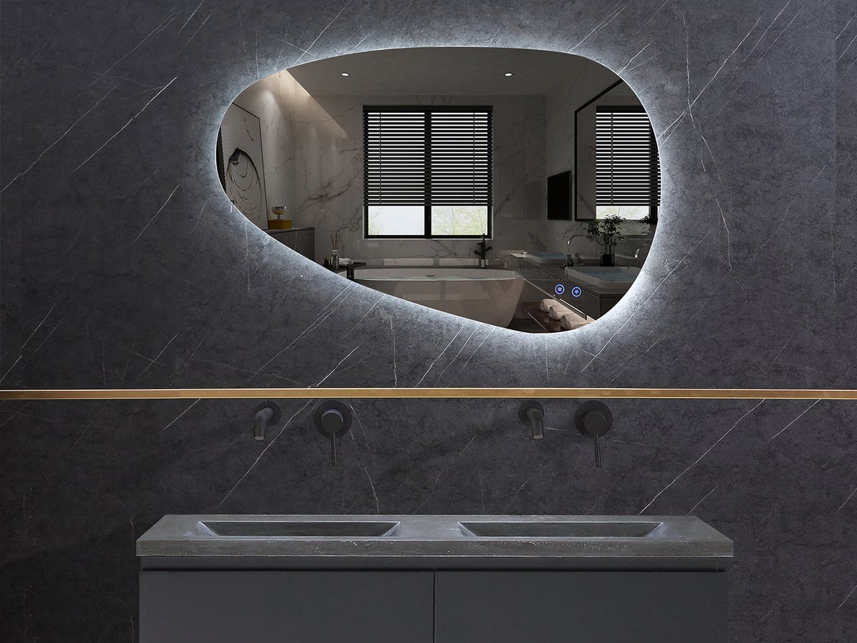 Mawialux LED Badkamerspiegel - 90x60cm - Asymmetrisch - Verlichting - Verwarming - Darla