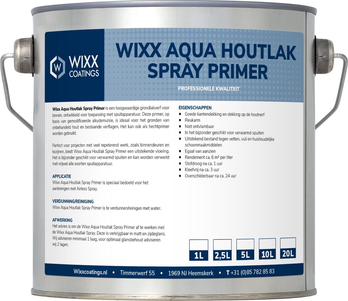 Wixx Aqua Houtlak Spray Primer - 20L - RAL 9003 | Signaalwit
