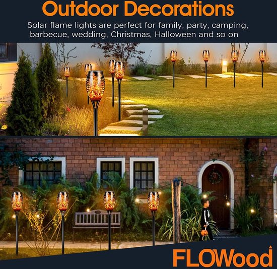 FLOWood zonne fakkel tuin solar tuinvlam 96 LED