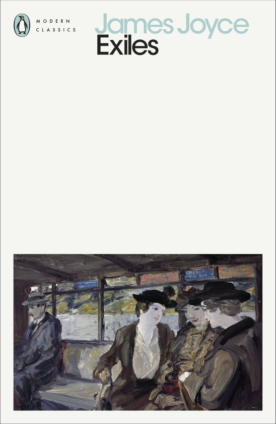 Moderne Klassiekers - Exiles van James Joyce, met een schilderij van vier mensen op een boot.