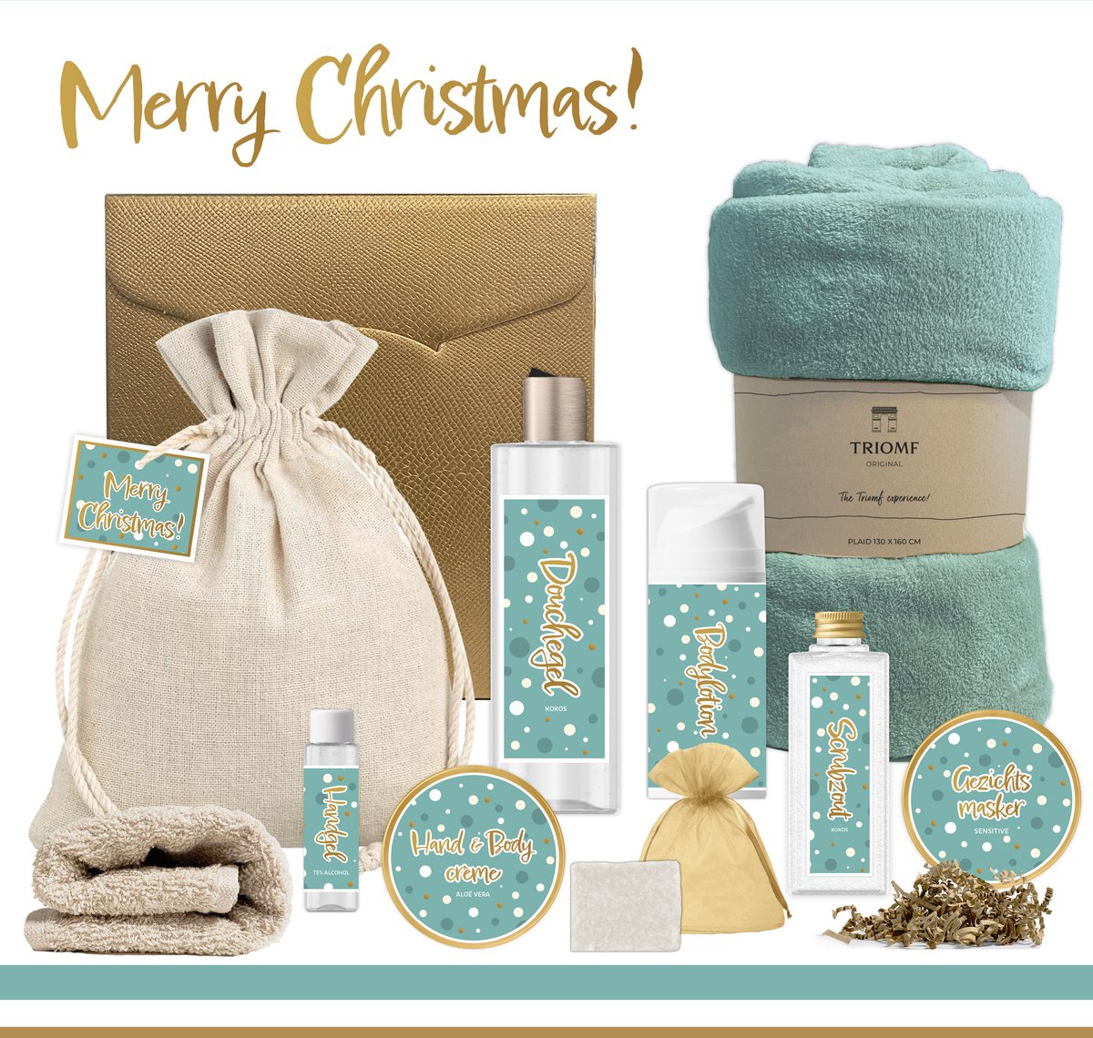 Geschenkset “Merry Christmas!” - 10 producten - 1400 gram | Luxe Kerst Cadeaubox voor haar - Wellness Pakket Vrouw - Giftset Fijne feestdagen - Cadeaupakket Prettige Kerstdagen - Kerstcadeau - Kerstpakket Cadeau - Relatiegeschenk - Gift Goud