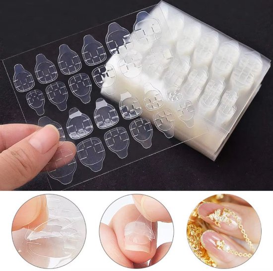 Foto: Dubbelzijdige nagel plakkers 5 vellen 120 stuks plaknagels press on nails nepnagels nagelstickers