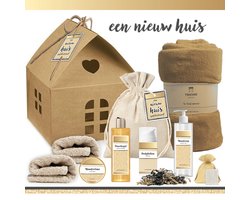 Geschenkset “Een Nieuw Huis!” - 9 producten - 1350 gram - Triomf Cosmetica | Cadeau Vrouw Cadeau Man Een nieuwe woning Wellness Giftset Deluxe Pakket Verhuizing Cadeau appartement Verhuispakket Giftset Badkamer Vrouw Housewarming Party Gift Set Goud