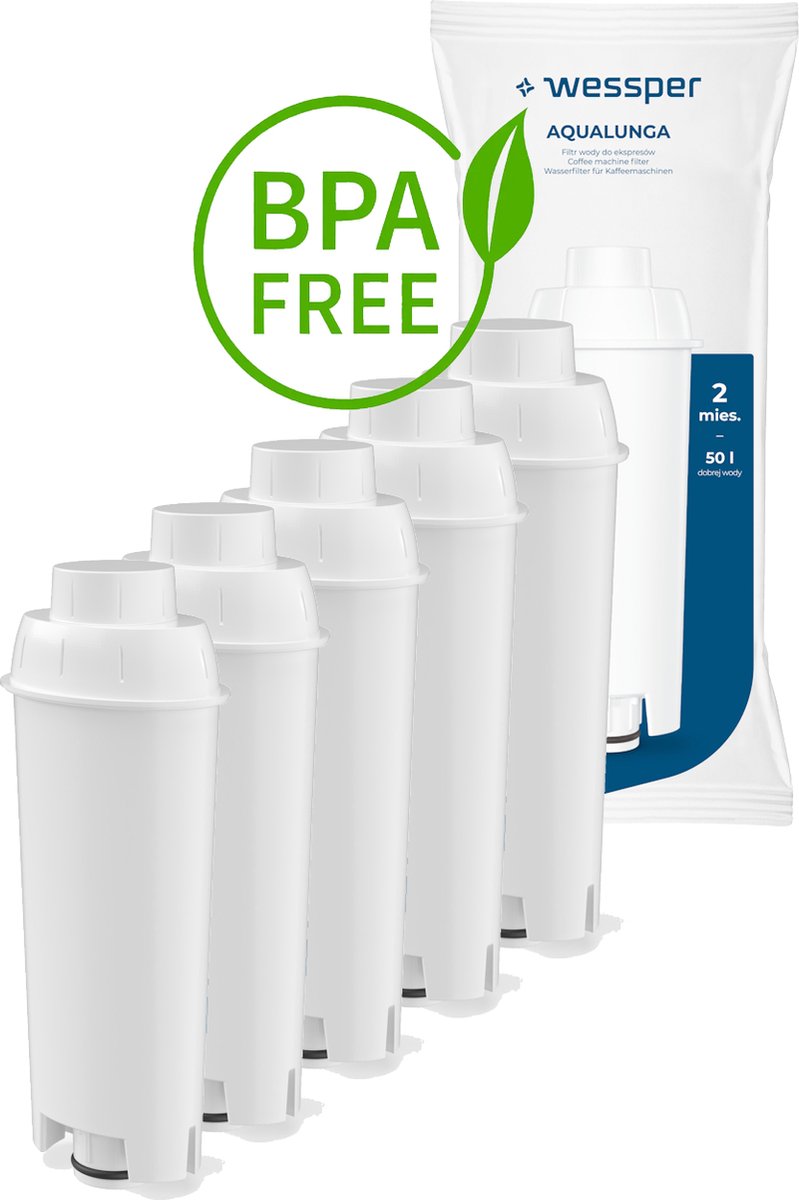 Waterfilter voor koffiemachine - compatibel met DeLonghi DLSC002, SER3017 & 5513292811 - incl. versies van de ECAM, ESAM, ETAM Serie - 5 stuks