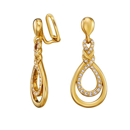 Boucles d'oreilles d'oreilles clip Traveller - Clips oreilles Femme - Pendentifs - Couleur or - Cristaux - Cristaux Preciosa - Design - 35x15 mm - 157736