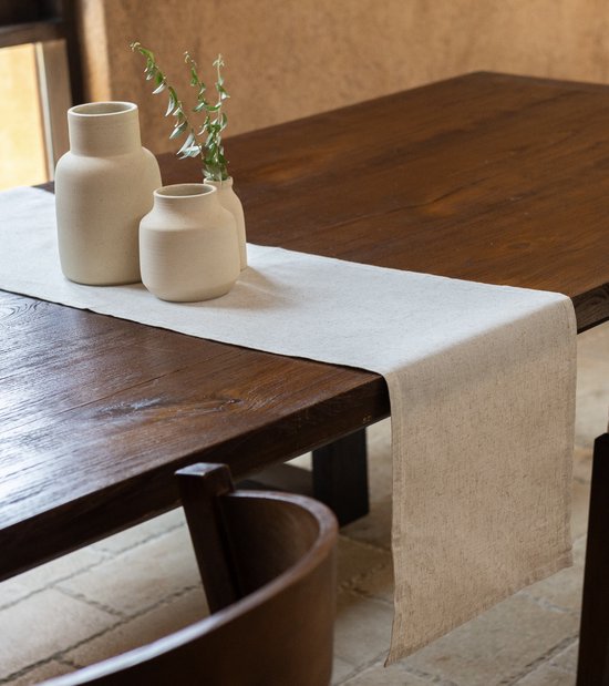 Tafelloper - 150 x 30 cm Linnen Blend Tafelkleed - Zand Beige