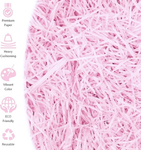 UCLEVER 200g Raffia Vulmateriaal cadeau Hamper Shred versnipperd papier cadeauvulling voor feest hamer vulling en geschenkverpakking voor geschenkdoos decoraties (roze