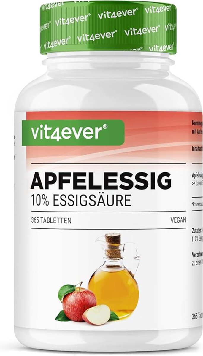 Goedkoopste Appelciderazijn - 365 tabletten - Hooggedoseerd met 1000 mg per dagelijkse portie - Met 10 appelciderazijnzuur - 6 maanden voorraad - Zonder ongewenste toevoegingen - Veganistisch
