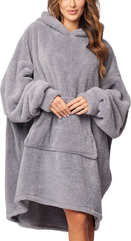 Vivisence Couverture à capuche surdimensionnée pour femme | Sweat-shirt surdimensionné Pull confortable pour femme | Pull à capuche XXL | Pull d'hiver 5028, Grijs, Taille unique