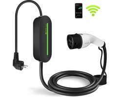 Slimme Mobiele Thuislader 3,7 kW | Autolader Type 2 | 6A-16A | Voor Stopcontact | IP65 Waterdicht | App Integratie | Uitgesteld laden functie / Timer functie | 5m Kabel