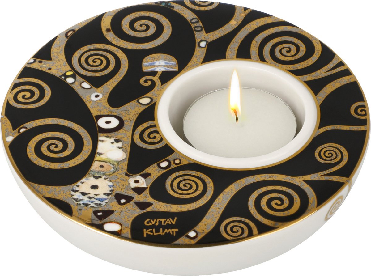 Goebel - Gustav Klimt | Windlicht / Theelicht De levensboom | Porselein - 12cm - waxinelicht houder