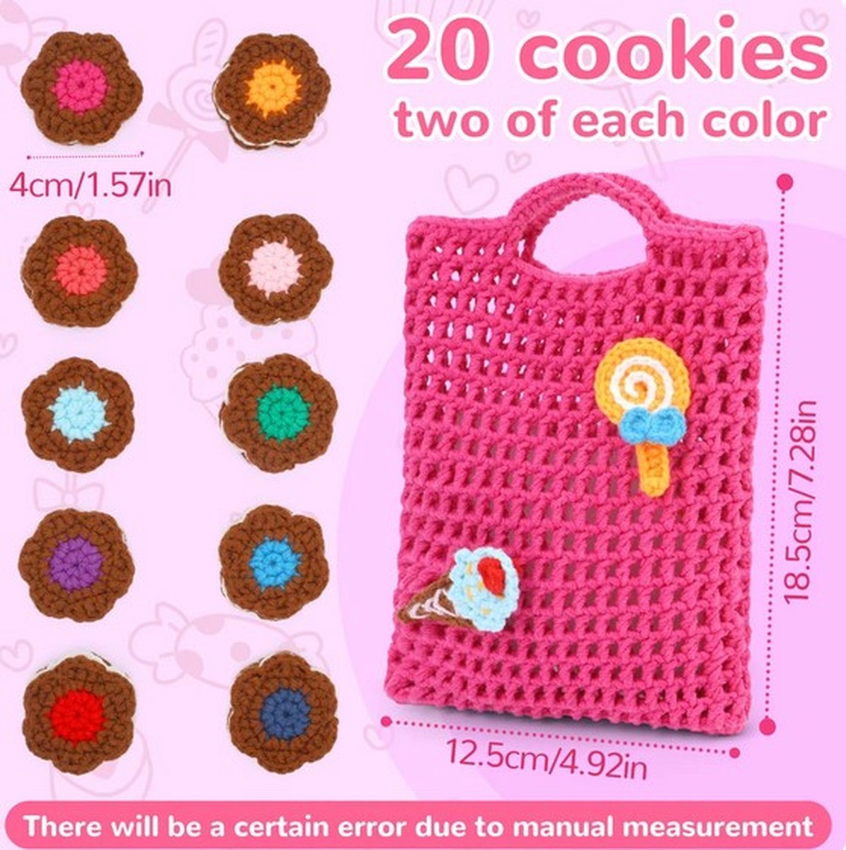 Haakpakket Schattig Tasje en 20 Koekjes voor Beginners – Starterspakket Haken voor Starters en Liefhebbers