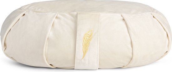 MindBaas Meditatiekussen - Eco - Halve Maan - Crème - Velvet - Dubbel Gestikt - 12 x 45 cm (hoogte x diameter) - Yoga kussen - Yogakussen van MindBaas — afbeelding 2