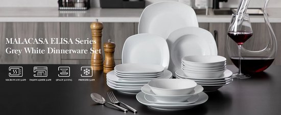 MamboCat Alois 18-delig koffieservies, wit porseleinen servies met hertendecoratie voor 6 personen, 6 x kopjes 200 ml, schoteltjes en borden voor