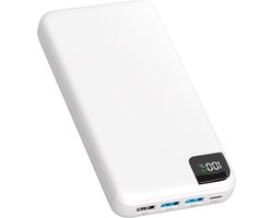 Strex Powerbank Wit – 27.000 mAh – 22.5W Snellader – USB-A/USB-C – LED Indicatie – Universele Powerbank