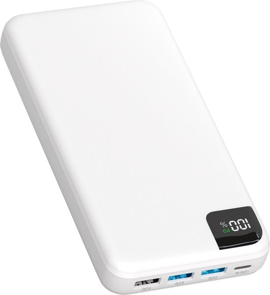 Strex Powerbank Wit - 27.000 mAh - 22.5W Snellader - USB-A/USB-C - LED Indicatie - Universele Powerbank geschikt voor o.a. iOS/Android