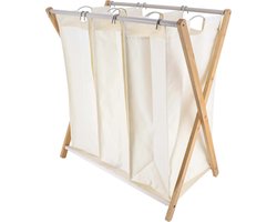 Tendance Wasmand met 3 compartimenten - bamboe hout - wit - inklapbaar - was sorteren