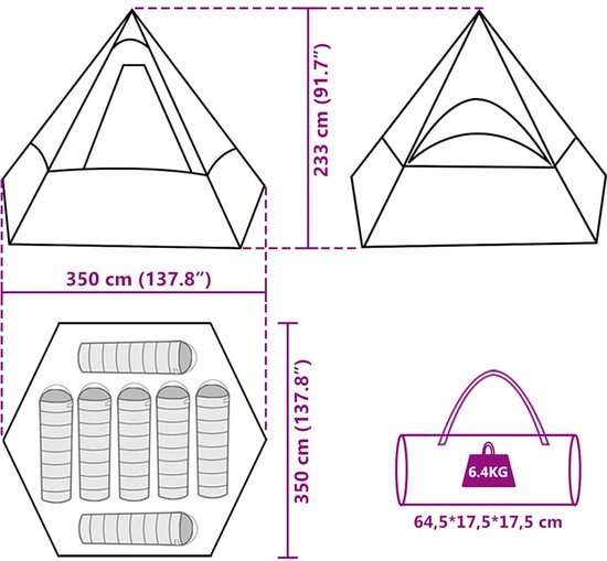 vidaXL Tipitent 7-persoons - Oranje - Waterdicht Tipitent - Tent - Campingtent - Vouwtent - Buitenshuis van Vidaxl — afbeelding 4